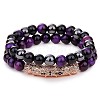 2Pcs 2 Style Dyed & Heated Natural Tiger Eye & Gemstone Stretch Bracelets Set BJEW-SW00091-1