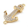 Rack Plating Brass Micro Pave Clear Cubic Zirconia Anchor Connector Charms KK-A234-052G-2