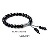 8MM Natural Black Agate Buddha Prayer Beads Bracelet Men Women WV3915-4-1