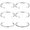 6Pcs C-Shaped 201 Stainless Steel Grooved Cuff Bangles STAS-BBC0008-40-1