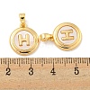 Natural Shell & Brass Flat Round with Letter H Charms with Snap on Bails KK-P275-07G-3