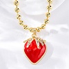 Brass Red Enamel Strawberry Pendant Ball Chain Necklaces NJEW-Z059-02G-4