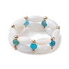 Natural Apatite & Shell Rice Beaded Stretch Ring RJEW-TA00112-1