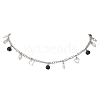 Natural Black Agate(Dyed & Heated) & Natural Pearl & 304 Stainless Steel Heart Tassel Curb Chain Necklaces NJEW-JN05342-2