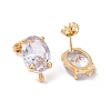 Brass Micro Pave Clear Cubic Zirconia Stud Earring Findings X-KK-G420-18G-2