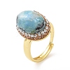 Adjustable Natural Apatite Oval Ring with Rhinestone RJEW-A011-02G-2