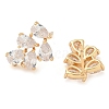 Rack Plating Leaf Brass Clear Cubic Zirconia Stud Earrings EJEW-M090-20G-2