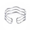 304 Stainless Steel Triple Line Wave Open Cuff Ring RJEW-T023-02P-2