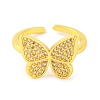 Butterfly Brass Micro Pave Clear Cubic Zirconia Open Cuff Rings for Women RJEW-U003-09G-2