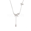 Brass Micro Pave Clear Cubic Zirconia Bowknot Pendant Necklaces NJEW-P313-01P-2