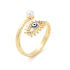 Evil Eye Brass Micro Pave Clear Cubic Zirconia Open Cuff Rings for Women. with ABS Plastic Imitation Pearl and Enamel RJEW-G343-20G-4