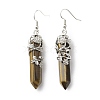 Natural Tiger Eye Bullet with Flower Dangle Earrings EJEW-G300-02P-02-2