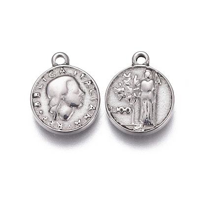Tarnish Resistant 304 Stainless Steel Coin Charms STAS-F207-07P-1