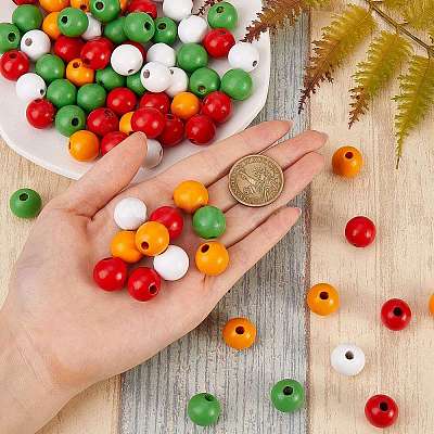 200Pcs 4 Colors Painted Natural Wood Beads WOOD-SZ0001-06-1