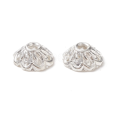 Silver Color Plated Alloy Flower Bead Caps X-TIBEB-E017-S-1