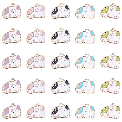 25 Pieces Cat Enamel Charm Pendant Kitten Charm Cute Cat Animal Pendant Mixed Color for Jewelry Necklace Earring Nracelet Making Crafts JX734A-1