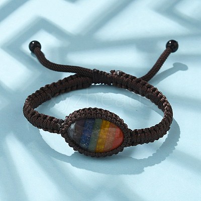 Adjustable Oval Chakra Natural Gemstone Braided Bead Bracelets BJEW-H626-02-06-1