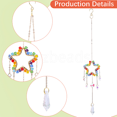 1Pc Colorful Glass Beaded Woven Net Suncatchers AJEW-CY0001-95D-1
