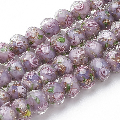 Handmade Gold Sand Lampwork Beads Strands LAMP-R141-8mm-08-1