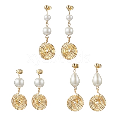 3 Pairs Glass Pearl Dangle Stud Earrings EJEW-JE06543-1