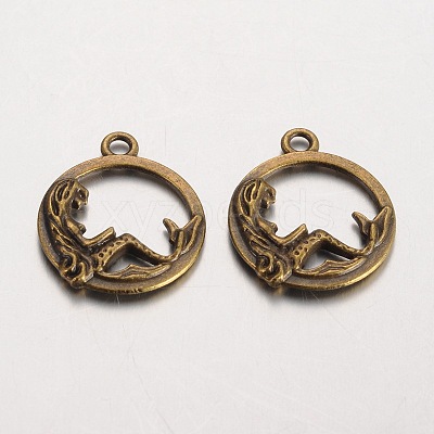 Flat Round with Mermaid Tibetan Style Alloy Pendants LS-PALLOY-K110-21AB-NR-1