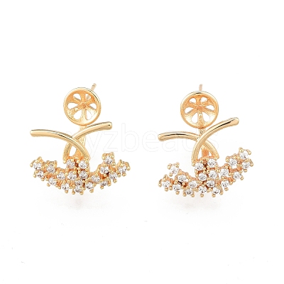 Brass Pave Clear Cubic Zirconia Stud Earring Findings KK-N216-534-1