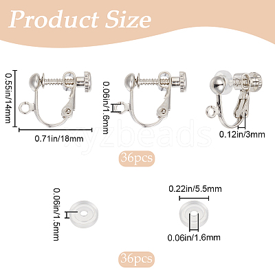 36Pcs Brass Screw On Clip-on Earring Findings KK-SP0001-18P-1