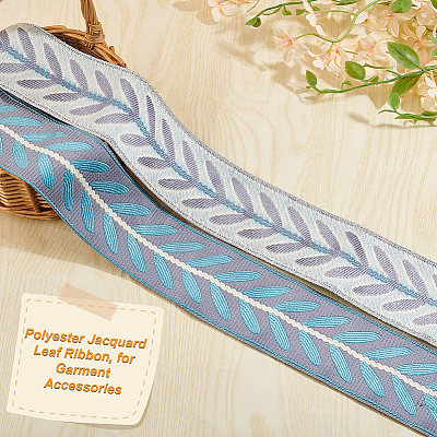 Polyester Jacquard Leaf Ribbon OCOR-WH0097-08B-1