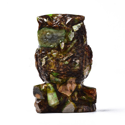 Owl Assembled Natural Bronzite & Synthetic Imperial Jasper Model Ornament G-N330-63-1