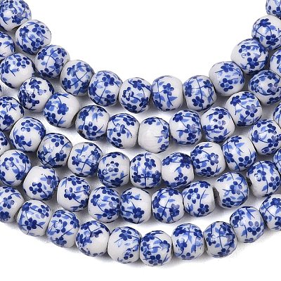 Handmade Flower Printed Porcelain Ceramic Beads Strands PORC-M005-6mm-10-1