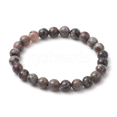 8mm Round Natural Fluorescent Syenite Rock(Glow under UV Light) Beaded Streth Bracelets BJEW-JB10859-1