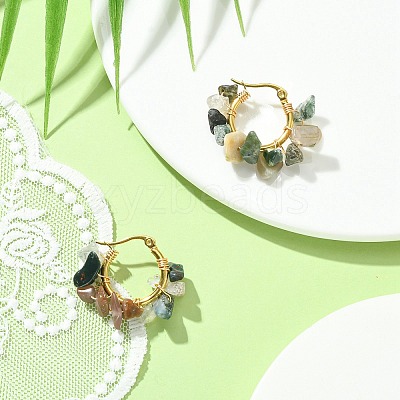 Natural Moss Agate Chips Braided Hoop Earrings EJEW-JE04940-20-1