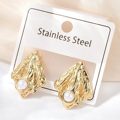 304 Stainless Steel ABS Plastic Pearl Stud Earrings LS-STAS-D368-01B-G-1