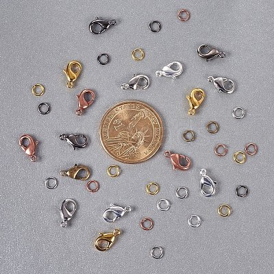 6 Colors Lobster Claw Clasps and 6 Colors Open Jump Rings Brass for Jewelry Making KK-PH0014-01-1