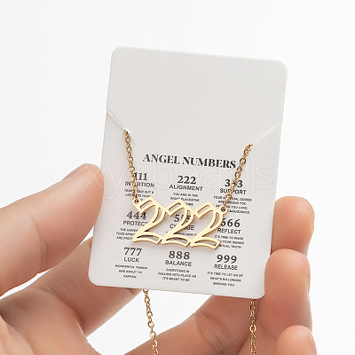 201 Stainless Steel Hollow Angel Number Pendant Necklaces for Women FS-WG21275-21-1