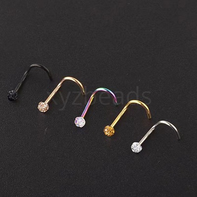 304 Stainless Steel Rhinestone Round Ball Fishtail Nose Rings WGE5A2F-12-1
