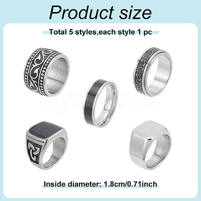 5Pcs 5 Styles 304 Stainless Steel Sailor's Knot Rotating Finger Rings RJEW-AN0001-13-1