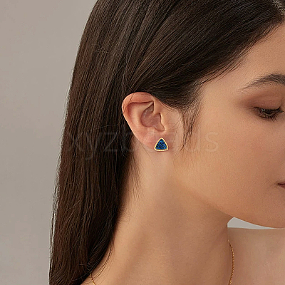 10 Pairs 5 Colors Sparkling Triangle Alloy Resin Stud Earrings EJEW-HY0001-27-1