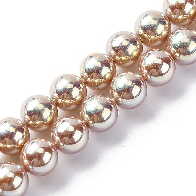 UV Plating Pearlized Glass Pearl Beads Strands GLAA-F128-01A-T15-1