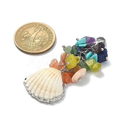 Electroplate Shell Pendant Decorations HJEW-TA00070-02-1