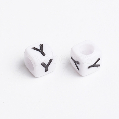 White Acrylic Horizontal Hole Letter Beads X-PL37C9308-Y-1