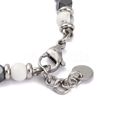 Natural Howlite & Synthetic Hematite Round Beaded Bracelet BJEW-P339-02P-06-1