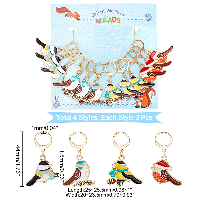 12Pcs 4 Style Alloy Enamel Bird Charms Locking Stitch Makers HJEW-PH01590-1
