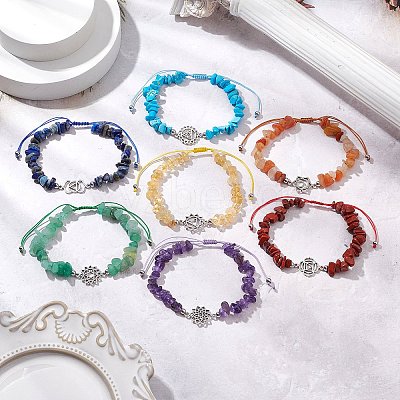 7Pcs Chakra Theme Natural & Synthetic Mixed Gemstone Chips Braided Beads Bracelets BJEW-JB11326-1
