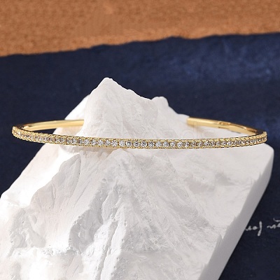 Clear Cubic Zirconia Open Cuff Bangle BJEW-M231-07G-1
