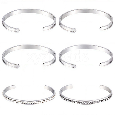 6Pcs C-Shaped 201 Stainless Steel Grooved Cuff Bangles STAS-BBC0008-40-1
