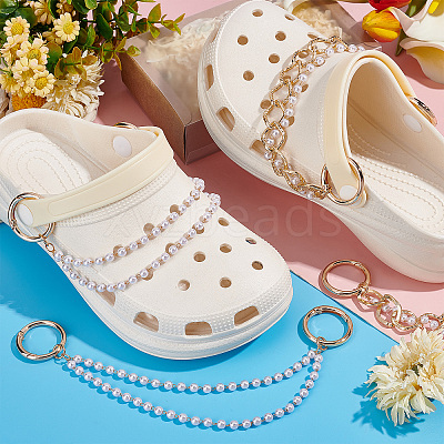 2set ABS Plastic Pearl Beaded Double-strand Shoe Charms Chains DIY-PH0007-07-1