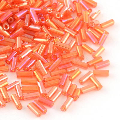 AB Color Plated Glass Bugle Beads SEED-R011-165-1