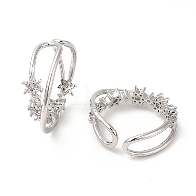 Clear Cubic Zirconia Criss Cross with Star Cuff Earring EJEW-H092-01P-1