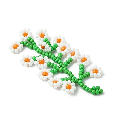 Glass Seed Beaded Flower Vine Pendants PALLOY-CJ00127-1